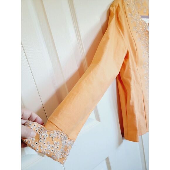 Susan Graver L Jacket Womens Peach W/Silver Eyelets Blazer Linen Blend Vintage - Picture 7 of 8